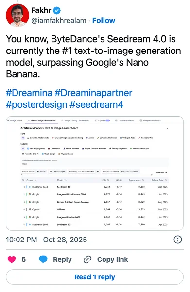 Seedream 4.0 is the new leading image model