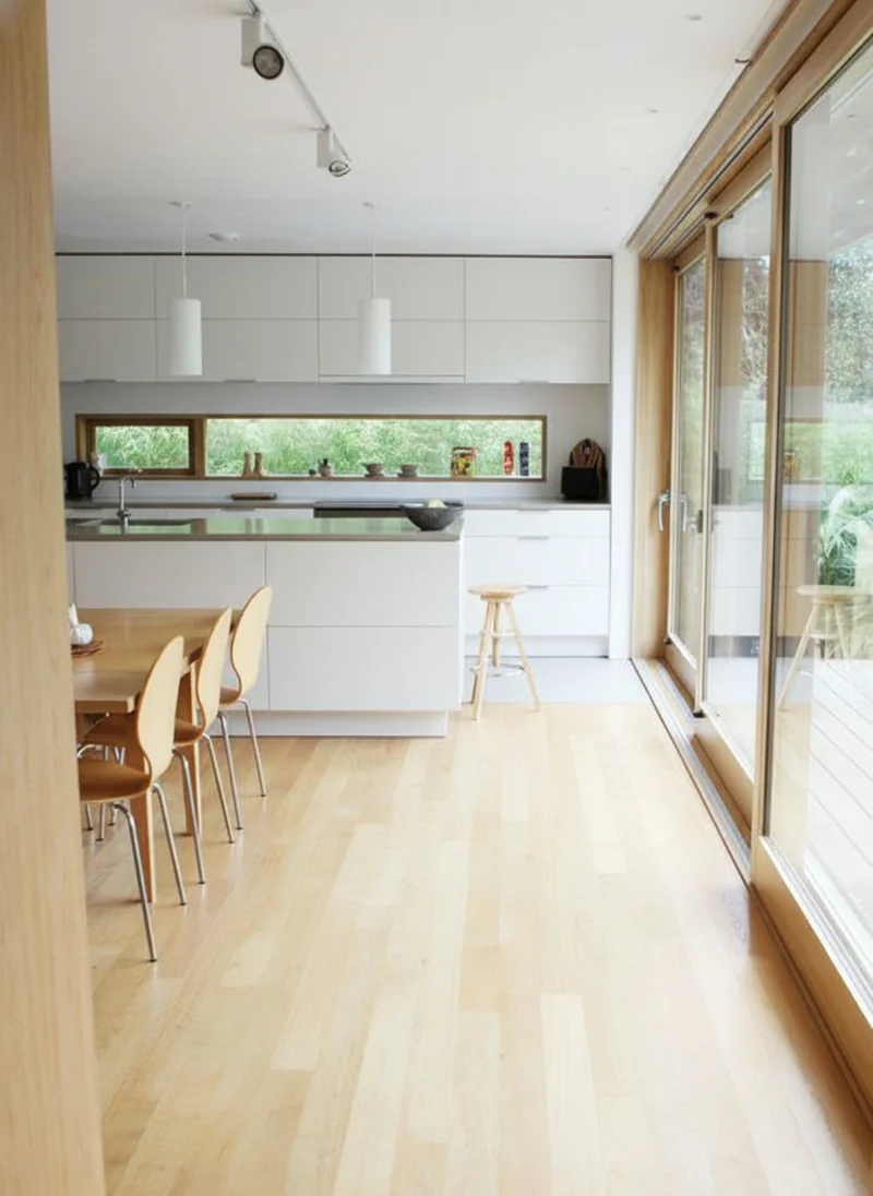 Change the furniture(cabinet, island and stools) surface to be using white for the main components creating contrast to th...