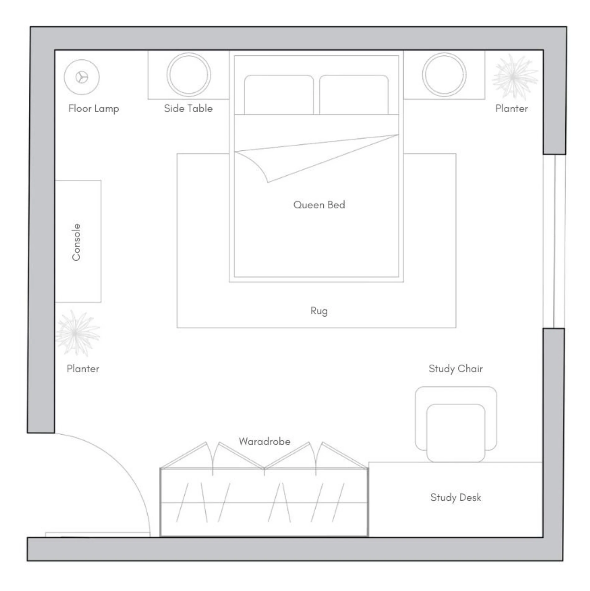 Empty bedroom before virtual staging