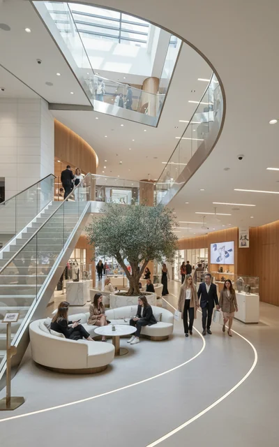 Trace on this line drawing of the retail store and render it into a realistic photo, apply real and premium material, colo...