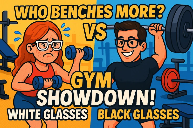Create a vibrant and eye-catching YouTube thumbnail titled ‘Who Benches More?’ Feature two people on opposite sides of a g...
