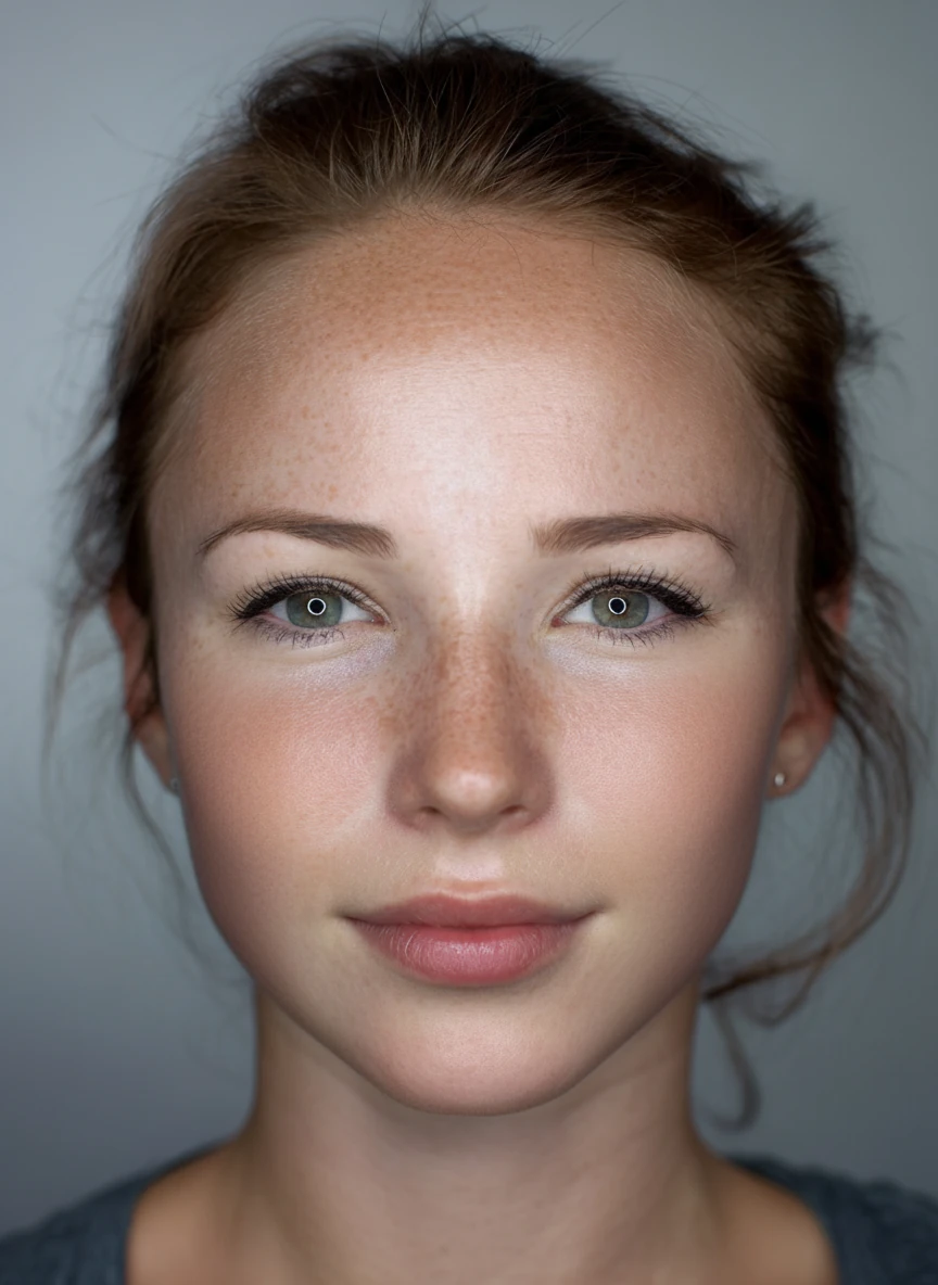 Balance and even out skin tones across the face and neck, remove any redness or discoloration, maintain the original natural skin texture, only make gentle retouching to the image.
