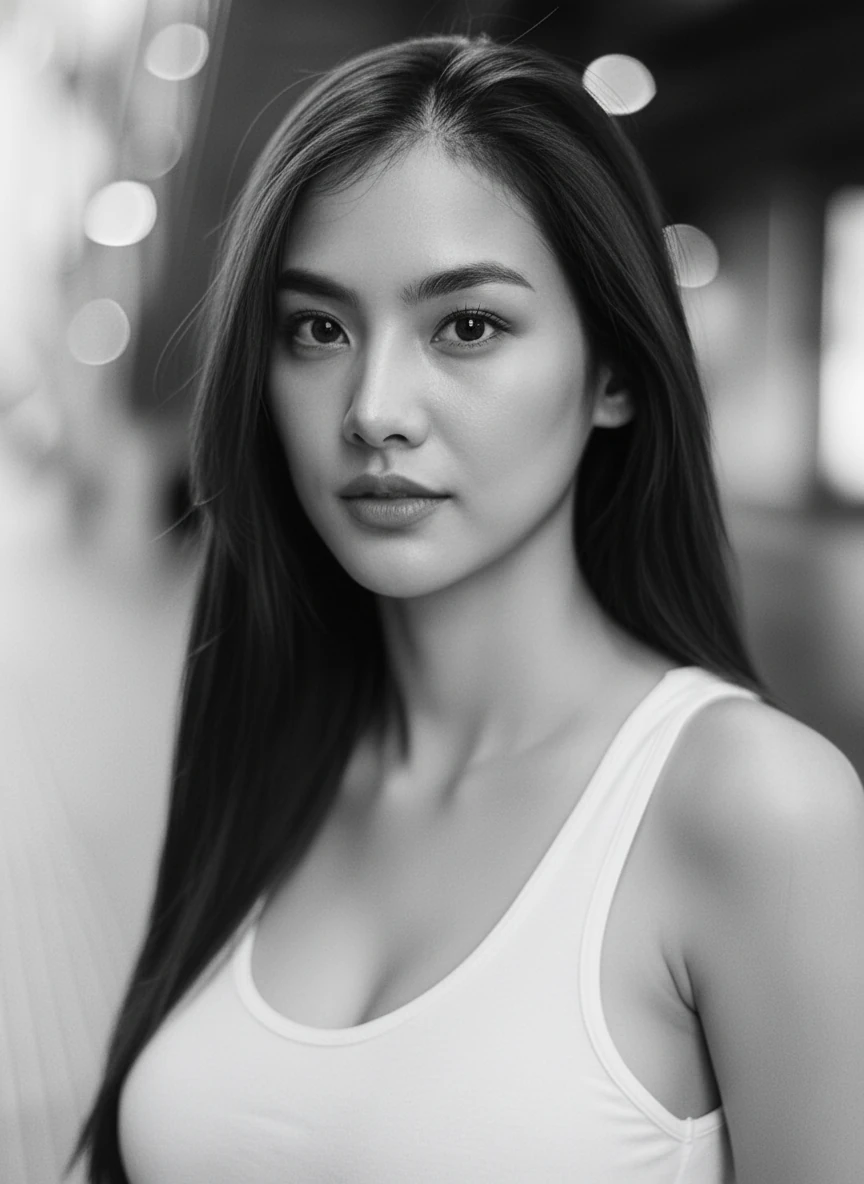 Convert this portrait to black and white photography, high contrast black and white with good tonal range, maintain natural skin texture and details, ensure good separation between highlights and shadows, professional monochrome portrait, timeless aesthetic