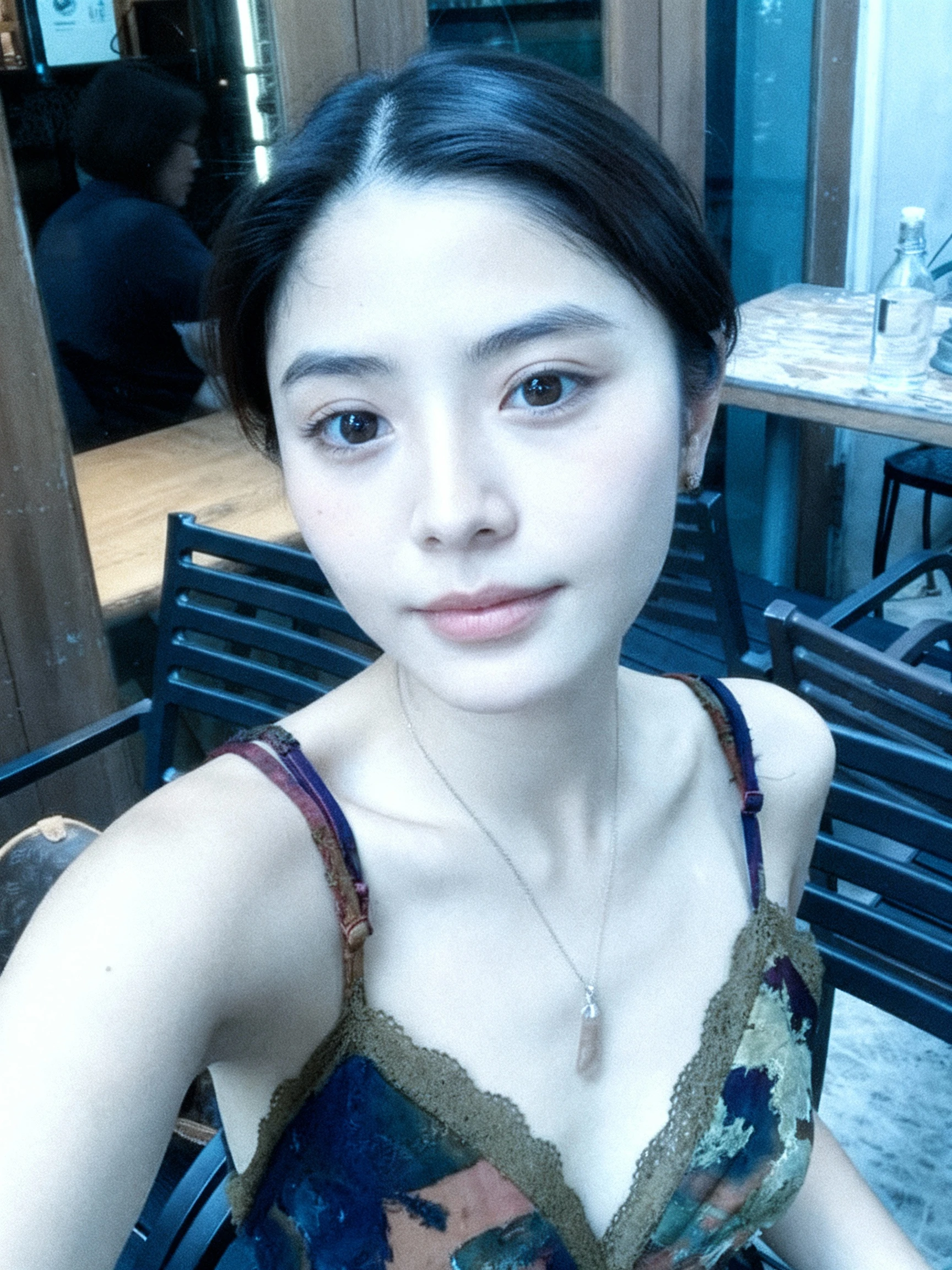 re-render this photo as if it was taken by a fuji film camera, with colder tones and film grain.