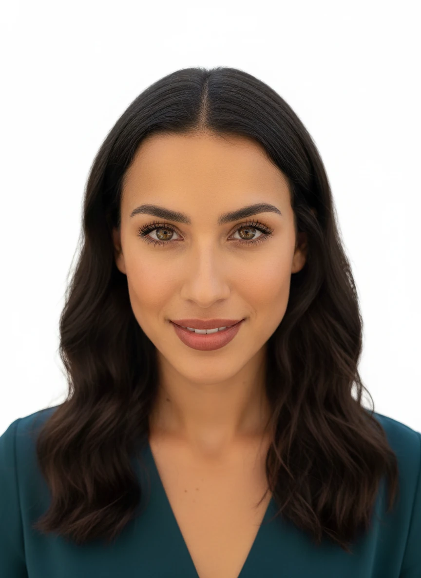 remove the background and apply a plain white background, adjust the lighting on the person as a studio lighting setup accordingly, with bright front studio light with reflection in the eye, and secondary back light highlighting edges. natural looking professional photograph and improve the overall image clarity.