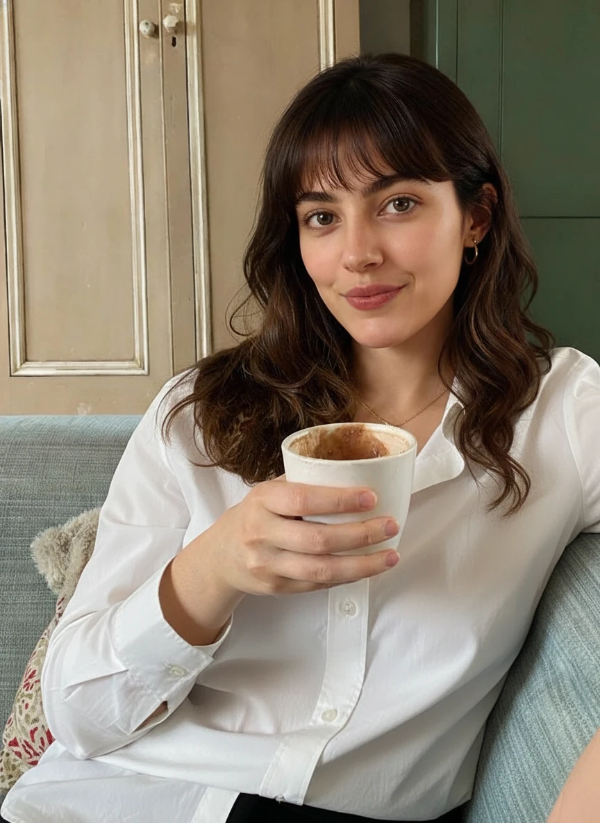 replace the shirt on this person with a white button-down shirt, business casual, professional attire, collared shirt, neat appearance