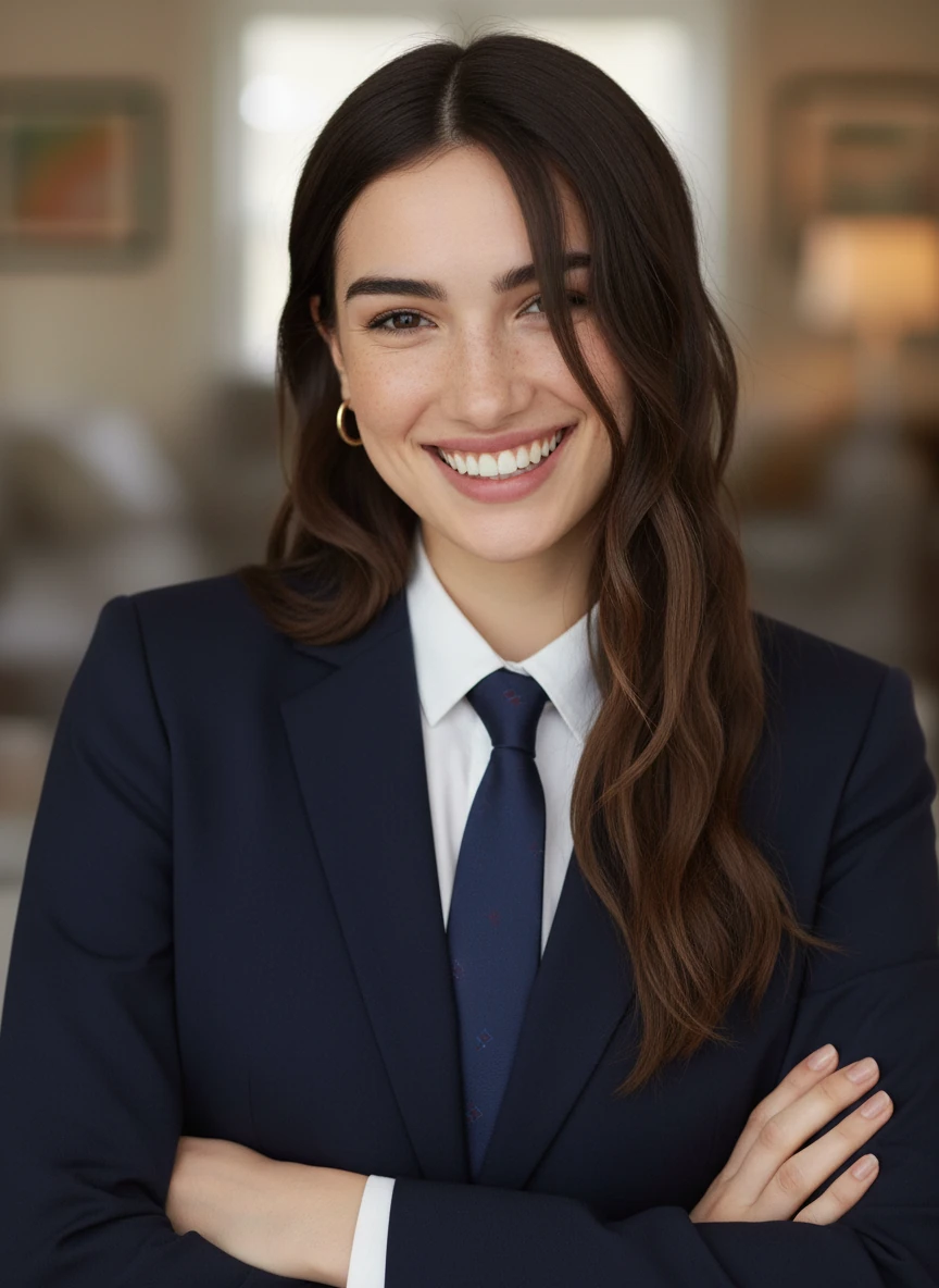 replace the shirt on this person with a dark navy suit, white shirt, professional tie, business formal attire, well-fitted blazer